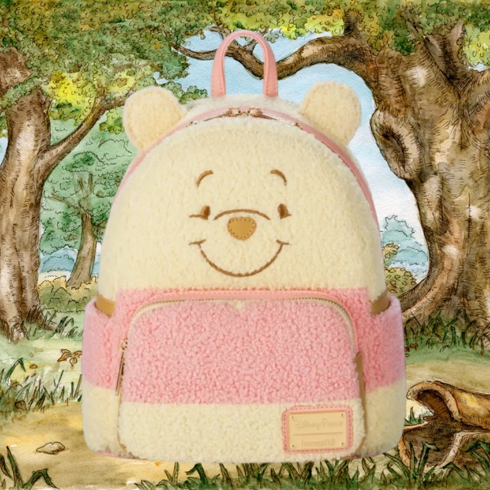 2025 Disney Parks Pastel Fuzzy Winnie The Pooh Loungefly Mini Backpack Bag NWT
